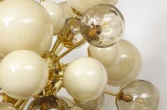 Clear Smoked and Opaque Ivory Murano Glass and Brass Sputnik Chandelier Italy - 1790719