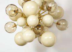 Clear Smoked and Opaque Ivory Murano Glass and Brass Sputnik Chandelier Italy - 1790720