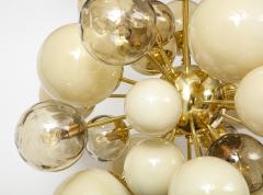 Clear Smoked and Opaque Ivory Murano Glass and Brass Sputnik Chandelier Italy - 1790723