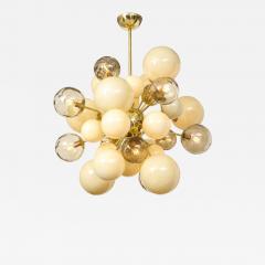 Clear Smoked and Opaque Ivory Murano Glass and Brass Sputnik Chandelier Italy - 1791458