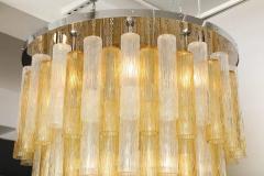 Clear and Gold Tiered Murano Glass and Chrome Flush Mount Chandelier Italy 60  - 2445292