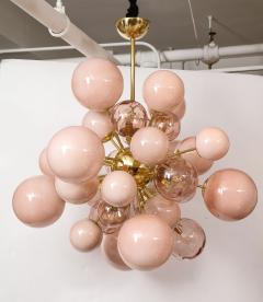 Clear and Opaque Pink Blush Murano Glass and Brass Sputnik Chandelier Italy - 1553398