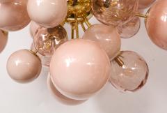 Clear and Opaque Pink Blush Murano Glass and Brass Sputnik Chandelier Italy - 1553399