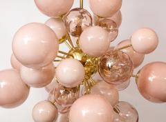 Clear and Opaque Pink Blush Murano Glass and Brass Sputnik Chandelier Italy - 1553400