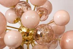 Clear and Opaque Pink Blush Murano Glass and Brass Sputnik Chandelier Italy - 1553401