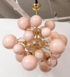 Clear and Opaque Pink Blush Murano Glass and Brass Sputnik Chandelier Italy - 1553402