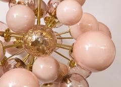 Clear and Opaque Pink Blush Murano Glass and Brass Sputnik Chandelier Italy - 1553404