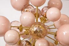 Clear and Opaque Pink Blush Murano Glass and Brass Sputnik Chandelier Italy - 1553405
