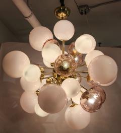 Clear and Opaque Pink Blush Murano Glass and Brass Sputnik Chandelier Italy - 1553407