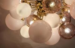 Clear and Opaque Pink Blush Murano Glass and Brass Sputnik Chandelier Italy - 1553408
