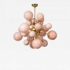 Clear and Opaque Pink Blush Murano Glass and Brass Sputnik Chandelier Italy - 1554686