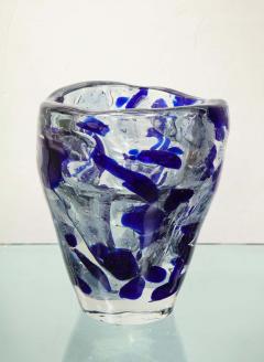 Clear and Royal Blue Murano Glass Pollock Vase - 2487604