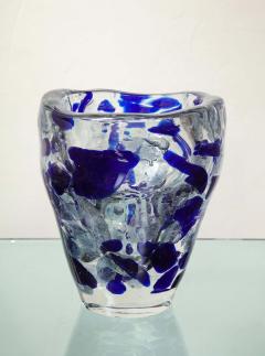 Clear and Royal Blue Murano Glass Pollock Vase - 2487605