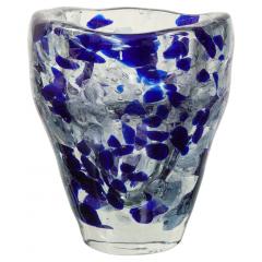 Clear and Royal Blue Murano Glass Pollock Vase - 2487608