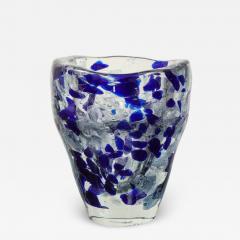 Clear and Royal Blue Murano Glass Pollock Vase - 2494457