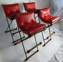 Cleo Baldon Four Cleo Baldon Wrought Iron and Oak Bar Stools Vintage Tomato Red Cushions - 570040