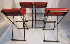 Cleo Baldon Four Cleo Baldon Wrought Iron and Oak Bar Stools Vintage Tomato Red Cushions - 570043