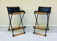 Cleo Baldon One Pair of Cleo Baldon Wrought Iron and Oak Bar Stools - 675374