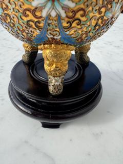 Cloisonne and Enameled Gilted Foo Dog Incense Burner on Wood Stand - 4519088