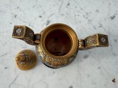 Cloisonne and Enameled Gilted Foo Dog Incense Burner on Wood Stand - 4519100