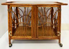 Coastal Palm Beach Regency Rattan Woven Wicker Bar Cart on Casters with Doors - 3798687