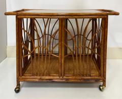 Coastal Palm Beach Regency Rattan Woven Wicker Bar Cart on Casters with Doors - 3798690