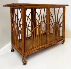 Coastal Palm Beach Regency Rattan Woven Wicker Bar Cart on Casters with Doors - 3798691