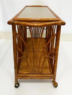 Coastal Palm Beach Regency Rattan Woven Wicker Bar Cart on Casters with Doors - 3798693