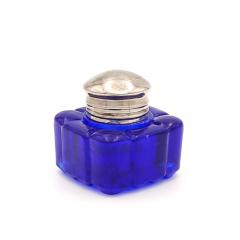 Cobalt Glass Silver Plated Inkwell England circa 1920 - 4398451