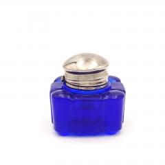 Cobalt Glass Silver Plated Inkwell England circa 1920 - 4398452