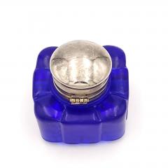 Cobalt Glass Silver Plated Inkwell England circa 1920 - 4398454