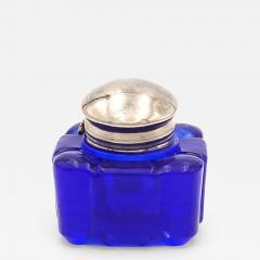 Cobalt Glass Silver Plated Inkwell England circa 1920 - 4399126
