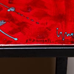 Coffee Table with red tiles signed Elli Bianchetti Italy Mid 20th century - 3735330