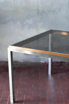 Coffee table in brass and chromed metal with smoked glass shelves Italy 1980 - 3548414