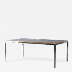 Coffee table in brass and chromed metal with smoked glass shelves Italy 1980 - 3555446