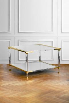 Coffee table in glass mirrored glass methacrylate and brass  - 3410153
