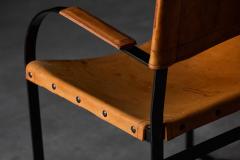 Cognac Leather Armchair Black Lacquer Steel Frame Belgium 1960s - 4506276