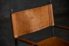 Cognac Leather Armchair Black Lacquer Steel Frame Belgium 1960s - 4506281