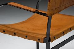 Cognac Leather Armchair Black Lacquer Steel Frame Belgium 1960s - 4506329