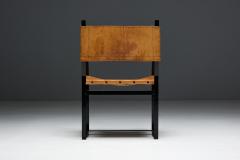 Cognac Leather Armchair Black Lacquer Steel Frame Belgium 1960s - 4506330