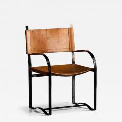 Cognac Leather Armchair Black Lacquer Steel Frame Belgium 1960s - 4508187