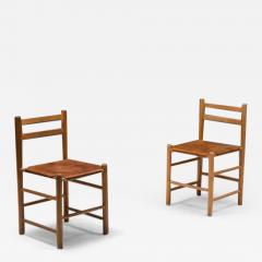 Cognac Mid Century Dining Chairs France 1950s - 3407399