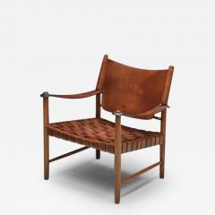 Cognac leather mid century modern easy Chair Sweden 1960s - 3407419