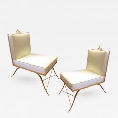 Colette Gueden Colette Gueden Pair of Superb Refined Slipper Chairs Newly Covered in Silk - 378241