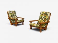 Collden Brutalist Lounge Chairs Pine Fabric Sweden 1970s - 4747700