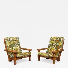 Collden Brutalist Lounge Chairs Pine Fabric Sweden 1970s - 4747802