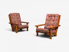 Collden Brutalist Lounge Chairs Pine Fabric Sweden 1970s - 4774236