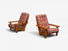Collden Brutalist Lounge Chairs Pine Fabric Sweden 1970s - 4774238