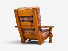Collden Brutalist Lounge Chairs Pine Fabric Sweden 1970s - 4774248