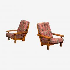 Collden Brutalist Lounge Chairs Pine Fabric Sweden 1970s - 4776772